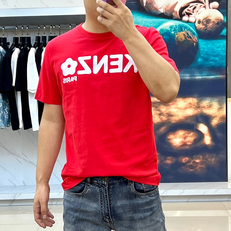 ベーシック おしゃれ ロゴプリント ケンゾー Tシャツ コピー クルーネック レッド-1