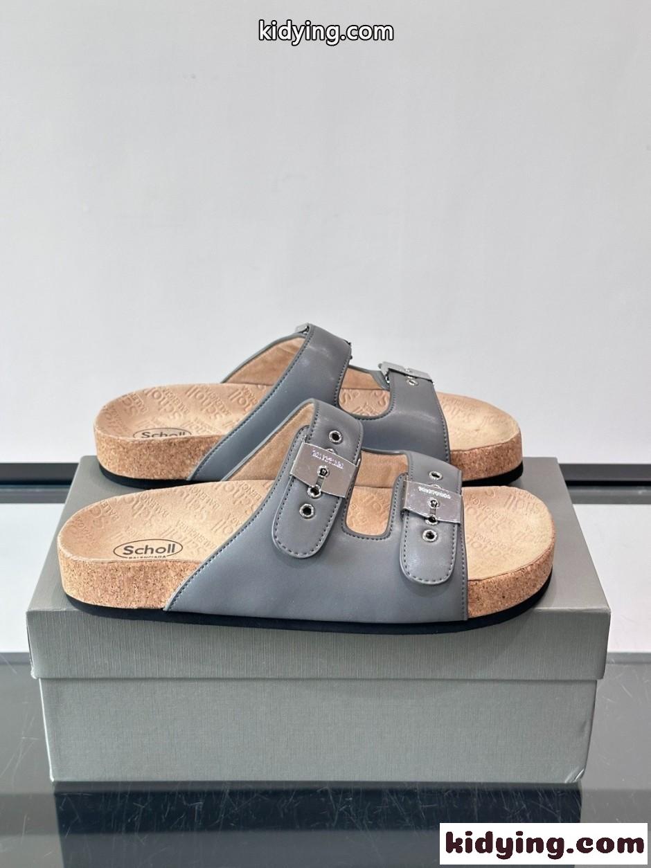 BALENCIAGA × Scholl バレンシアガ サンダル コピー スライドサンダル グレー-2