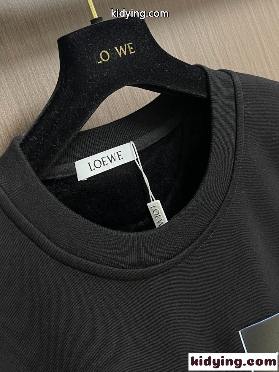 コットン クルーネック スウェットシャツ ロエベ Tシャツ 偽物 アナグラム ブラック-2