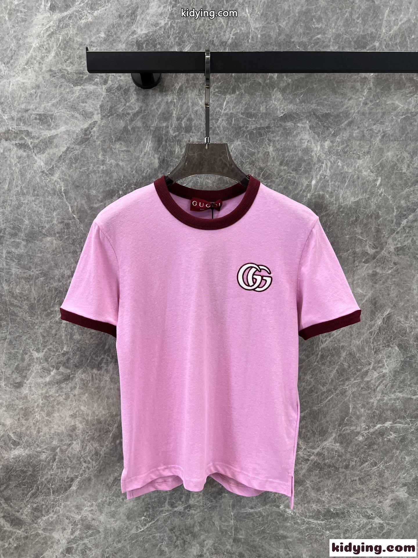 カジュアル 合わせやすい クルーネック 半袖Tシャツ グッチ Tシャツ コピー ピンク-2