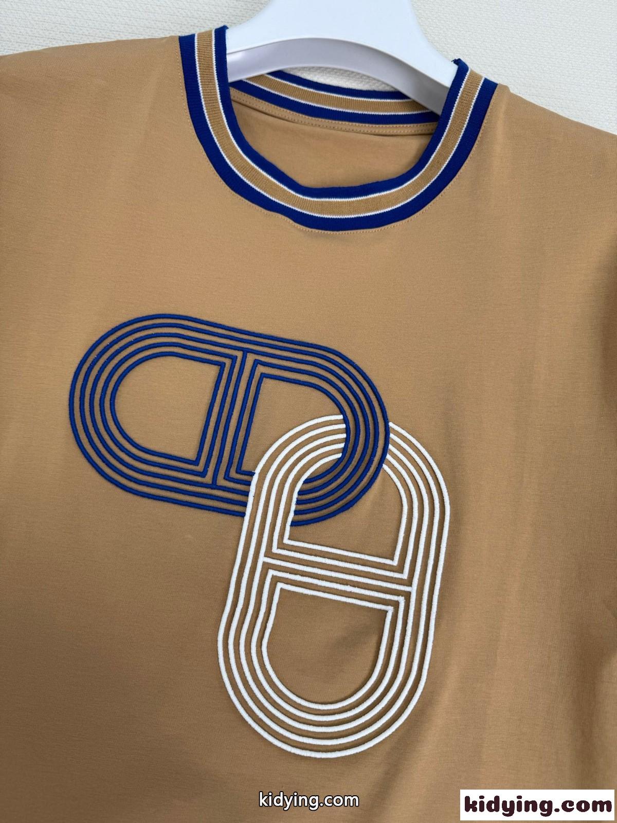 お洒落 クルーネック 合わせやすい エルメス Tシャツ コピー コットン ベージュ-4