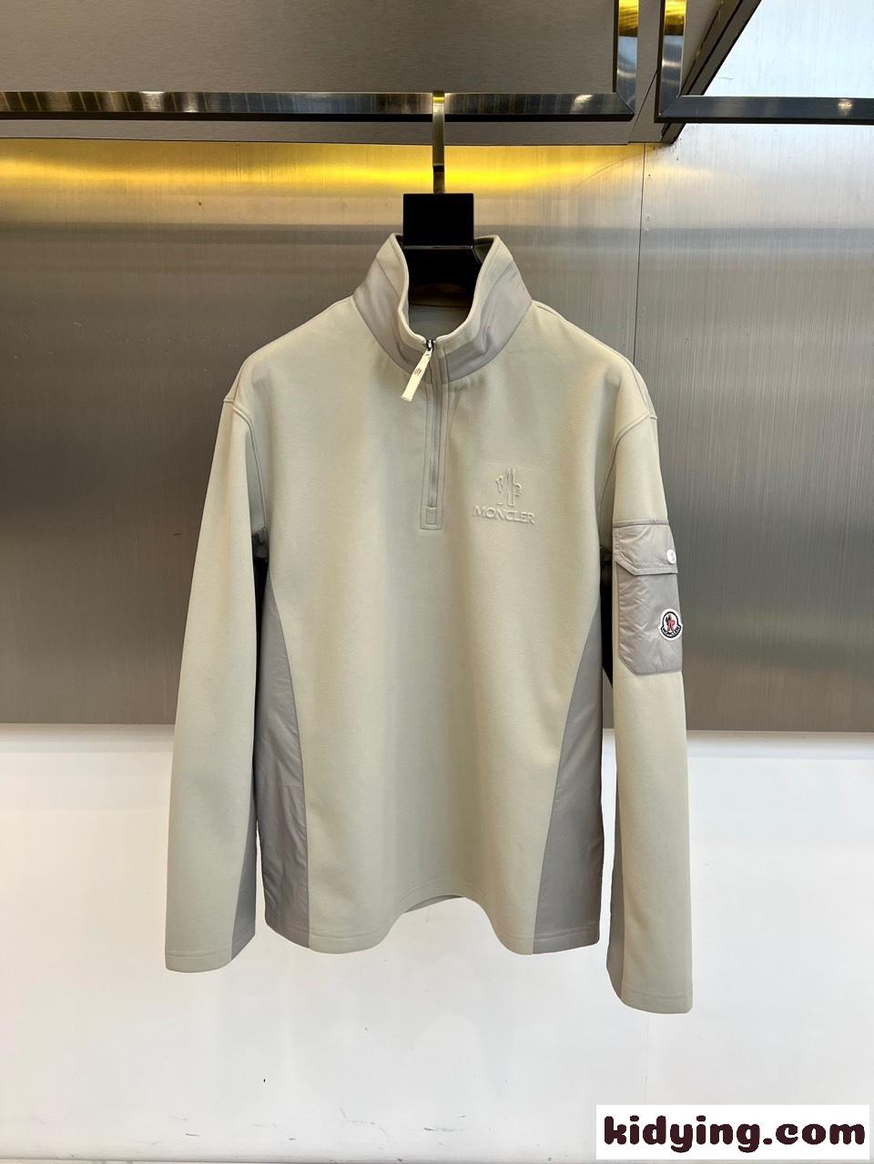 異素材切り替え ハーフジップ プルオーバー モンクレール Tシャツ 偽物-0