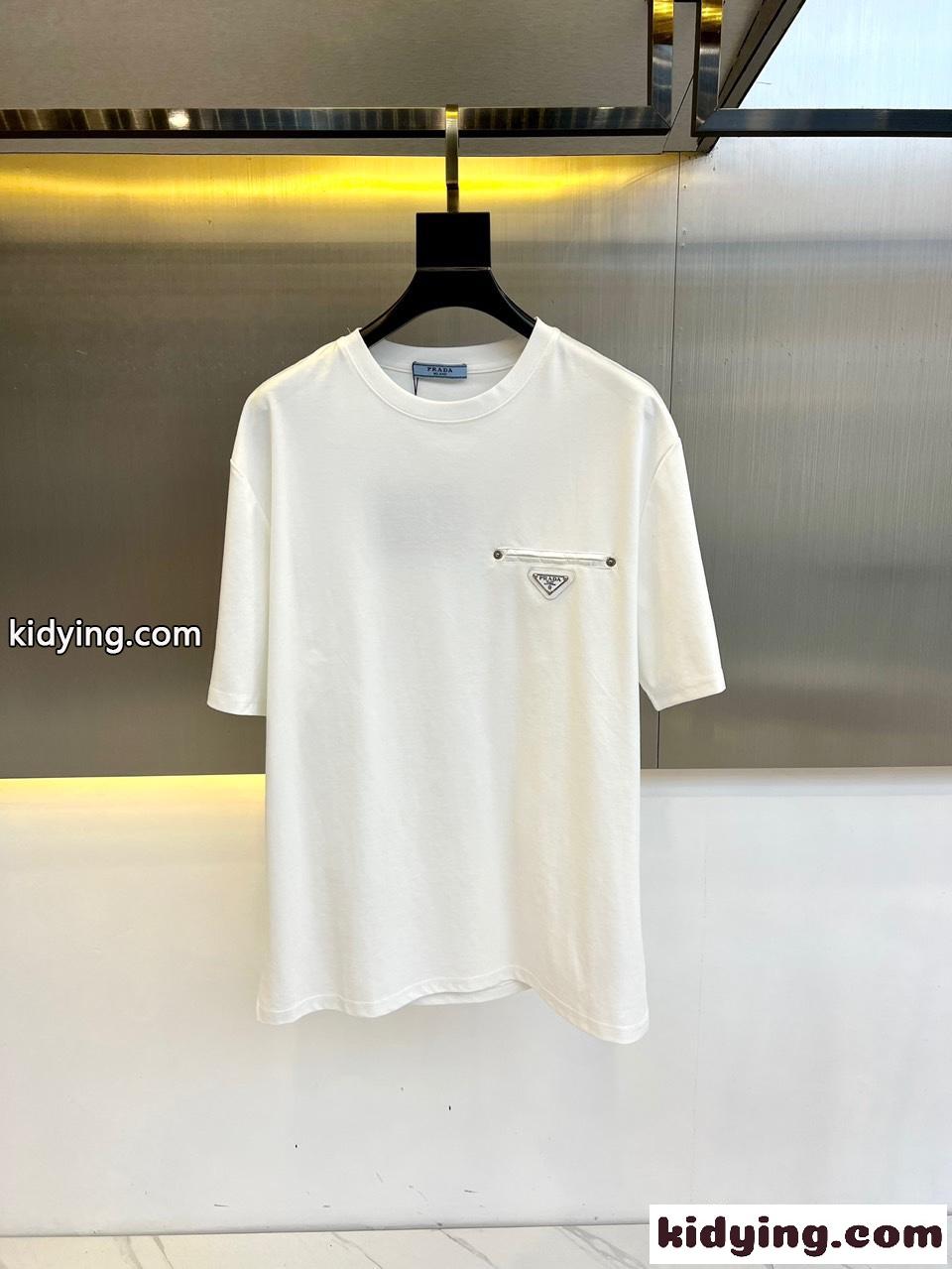 シンプル お洒落 プラダ Tシャツ コピー クルーネック 半袖Tシャツ ホワイト-0