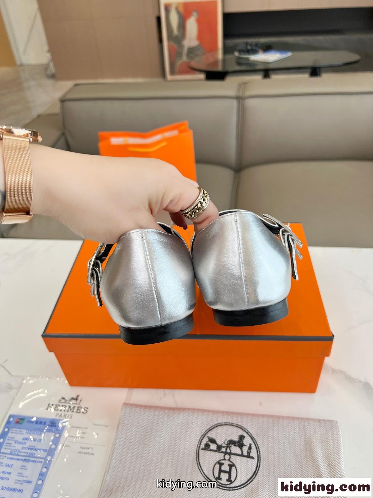 大人 かわいい ジェーン バレエシューズ エルメス パンプス コピー シルバー-3