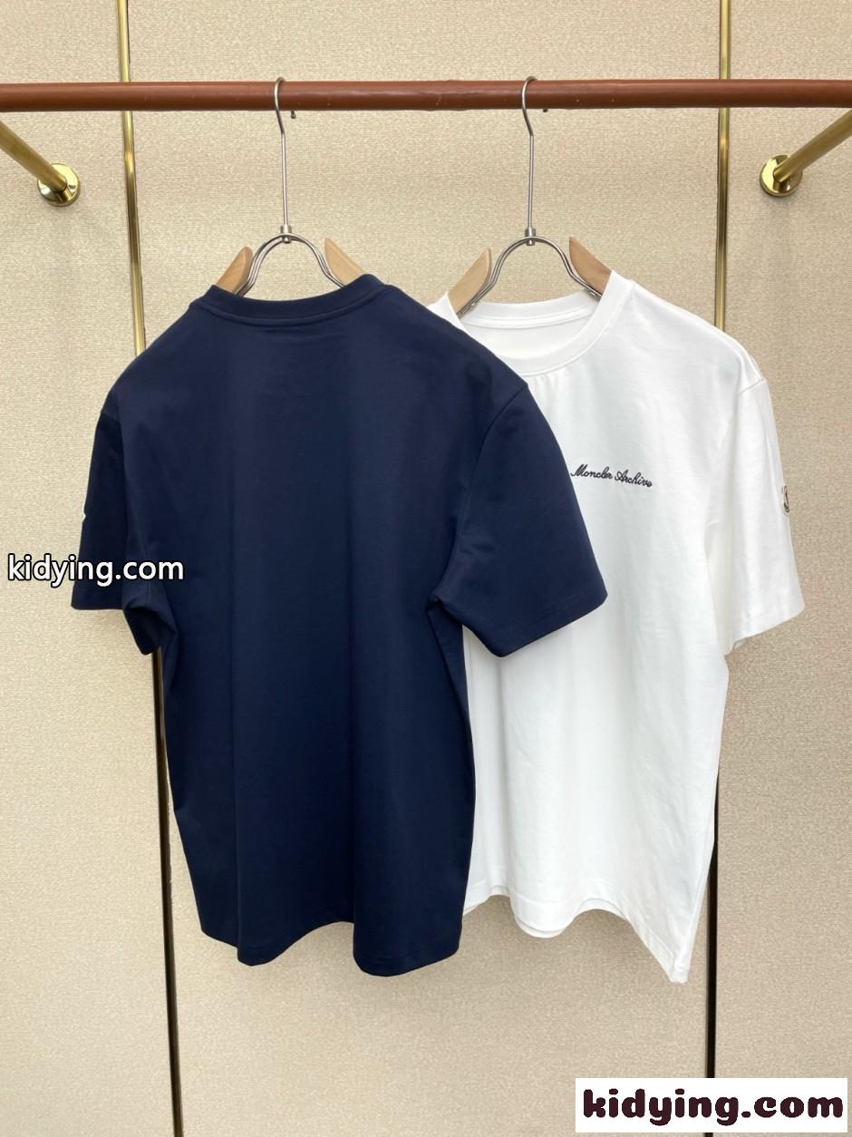 シンプル 洗練された ロゴ刺繍 半袖Tシャツ モンクレール Tシャツ 偽物-2