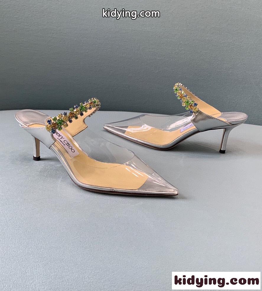 JIMMY CHOO 2021新品 最新の宝石水ドリルシリーズ 透明PVCカラードリル 銀面羊皮と踏み台 ジムシューズ  コピー-2