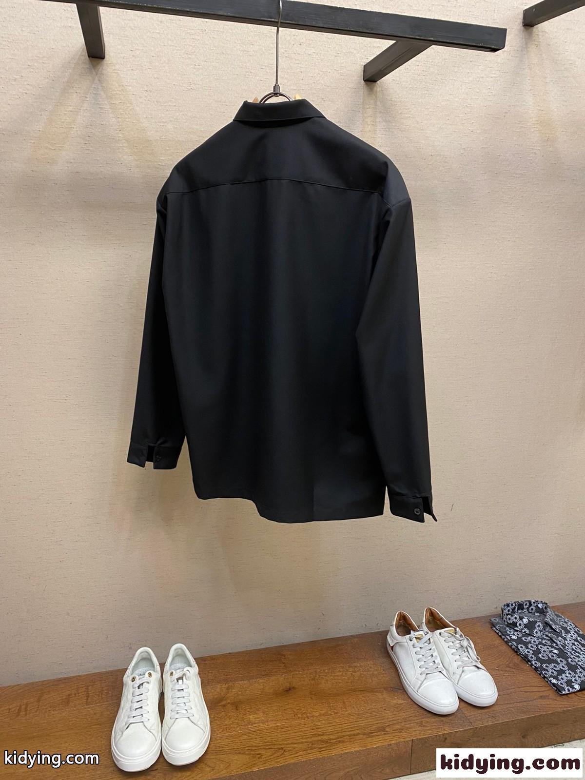 カジュアル ファスナー付 ロングスリーブ プラダ シャツ コピー メンズ ブラック-1