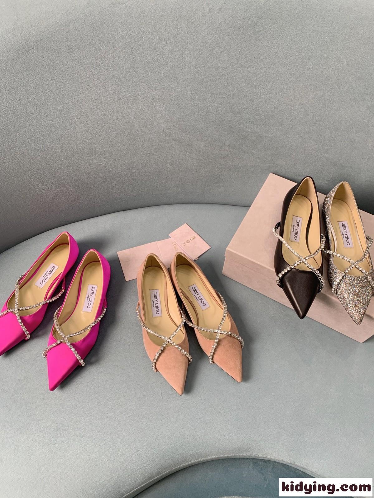 サテン スパンコール Jimmy Choo 2021新型 最も美しい平底靴 きれいですね ジムシューズ レディース コピー-2