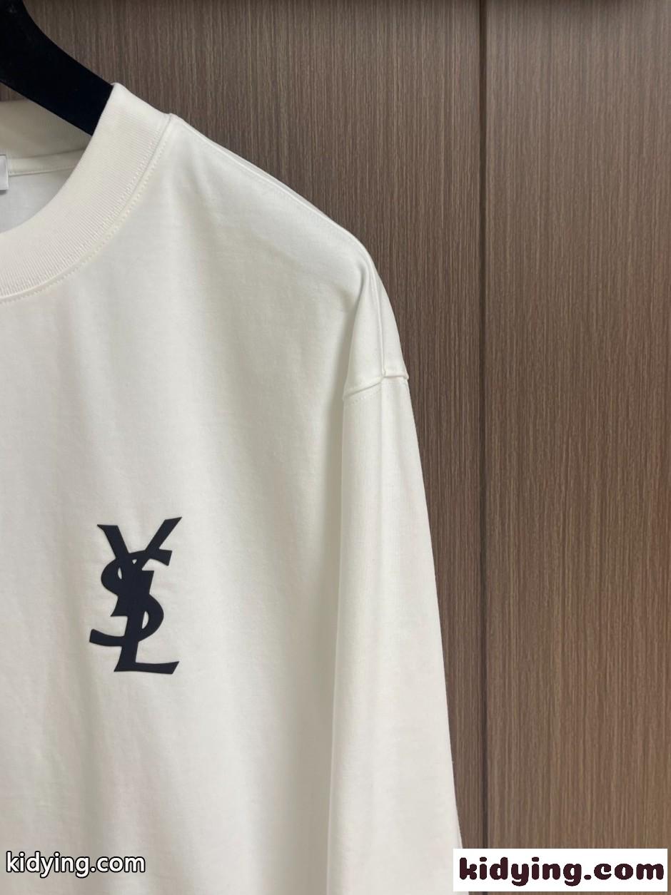 シンプル ロゴ 長袖Tシャツ イヴ・サンローラン Tシャツ 偽物 ホワイト-2