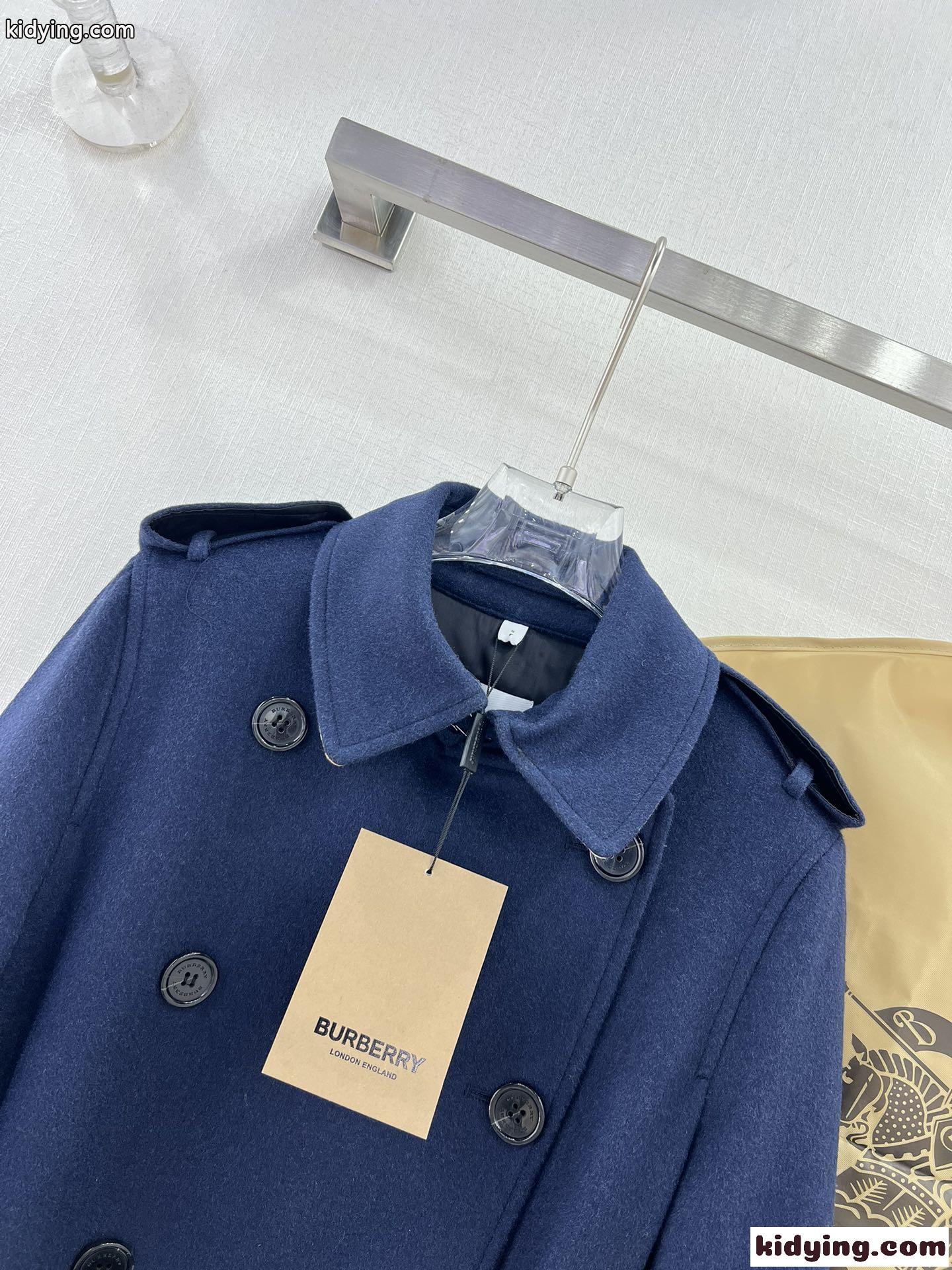 ダブルブレスト カシミヤ ロングコート ベルト付き バーバリー ジャケット コピー ブルー-2