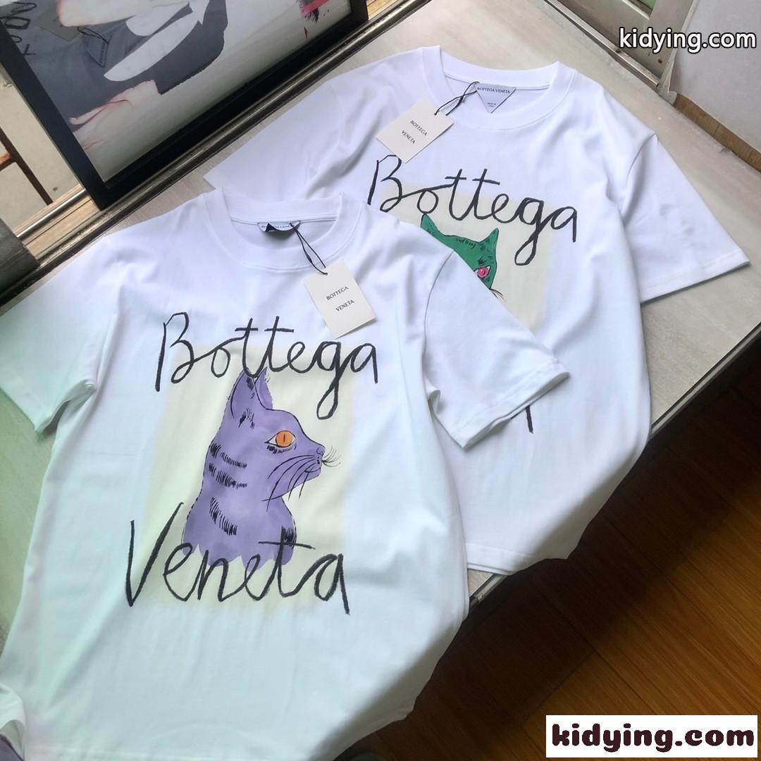 レディース シンプル ベーシック ロゴ プリント クルーネック ボッテガヴェネタ 半袖tシャツ コピー ホワイト-1