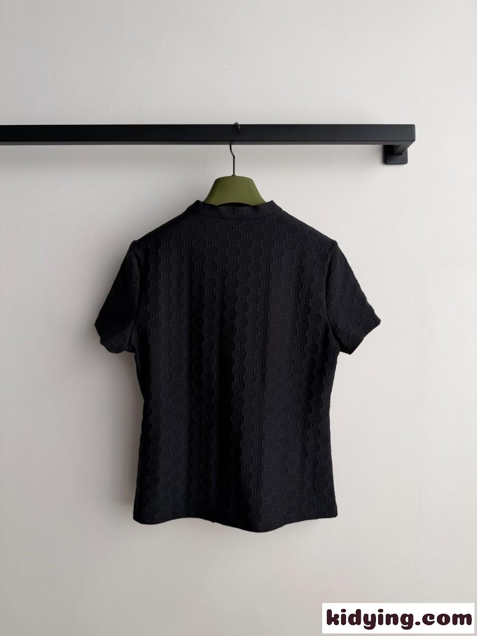 ハーフジップ GGジャガード 半袖トップス グッチ Tシャツ 偽物 ブラック-1