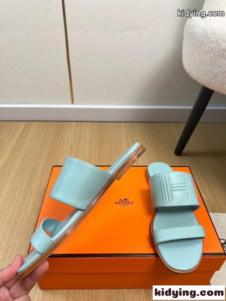 エルメス サンダル モナ スーパーコピー 上品 シンプル Hロゴ ライトブルー-0