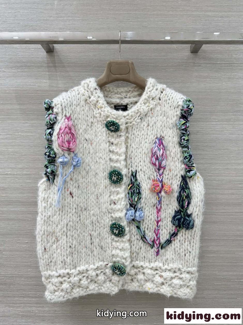 カシミヤ ローゲージ ニットベスト シャネル ニット コピー ビジューボタン-0