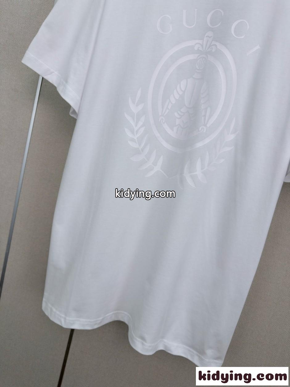グッチ Tシャツ 偽物 ロゴプリント ユニセックス コットン 半袖Tシャツ ホワイト-3