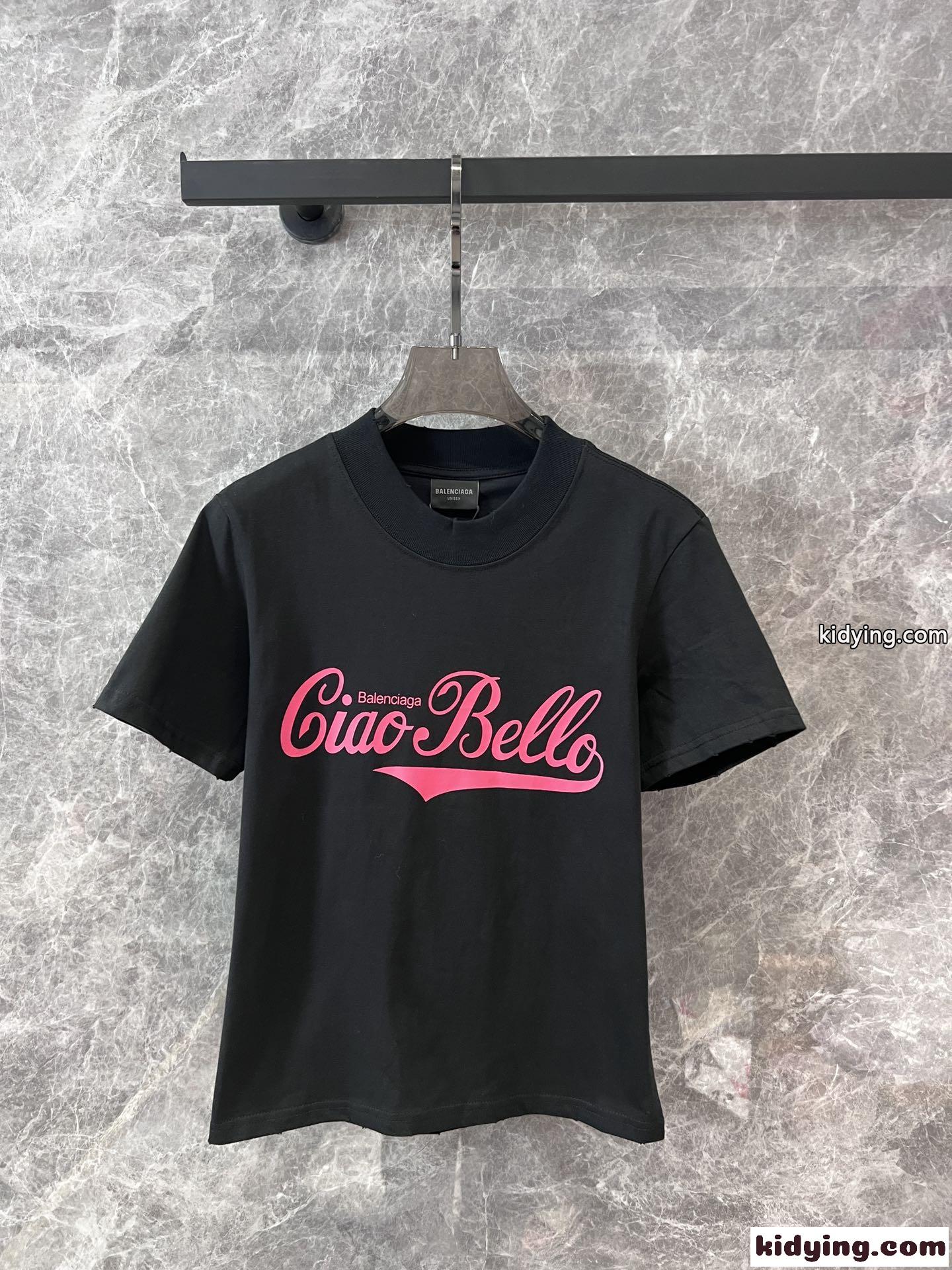 CIAO BELLO コットン 半袖Tシャツ バレンシアガ Tシャツ コピー ブラック-1