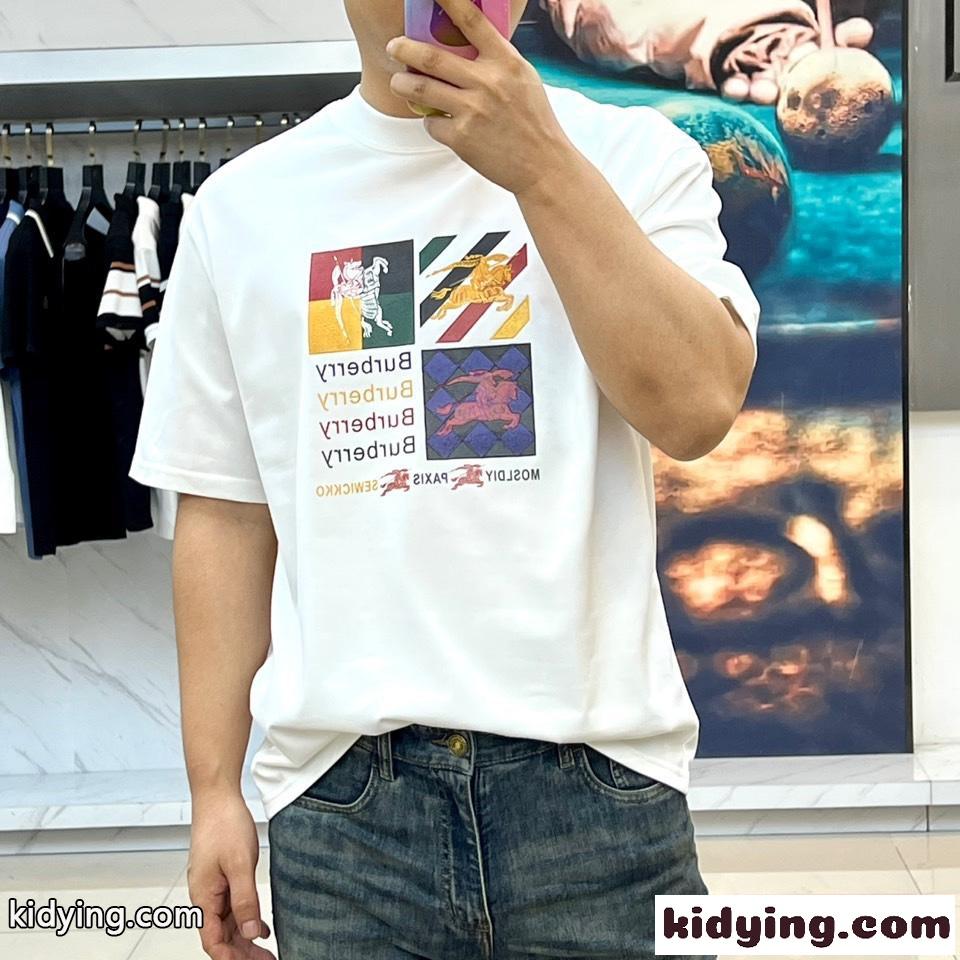 おしゃれ ロゴ入り 半袖Tシャツ バーバリー Tシャツ 偽物 クルーネック ホワイト-1