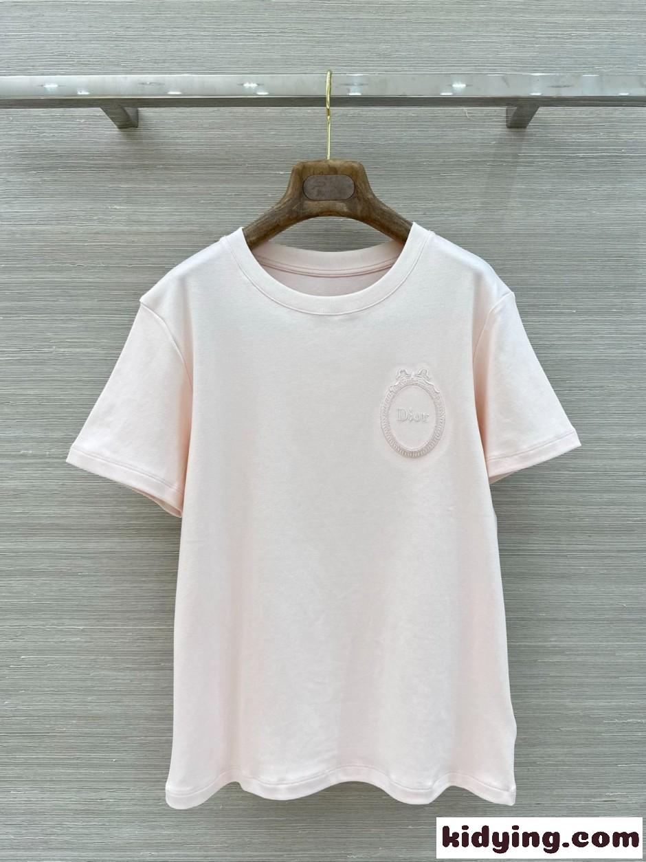 Dior Médaillon エンブロイダリー 半袖Tシャツ クリスチャン・ディオール Tシャツ コピー ピンク-0