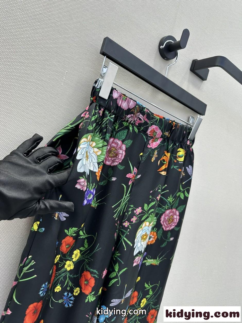 フローラ プリント シルク ワイドパンツ グッチ パンツ コピー ブラック-4