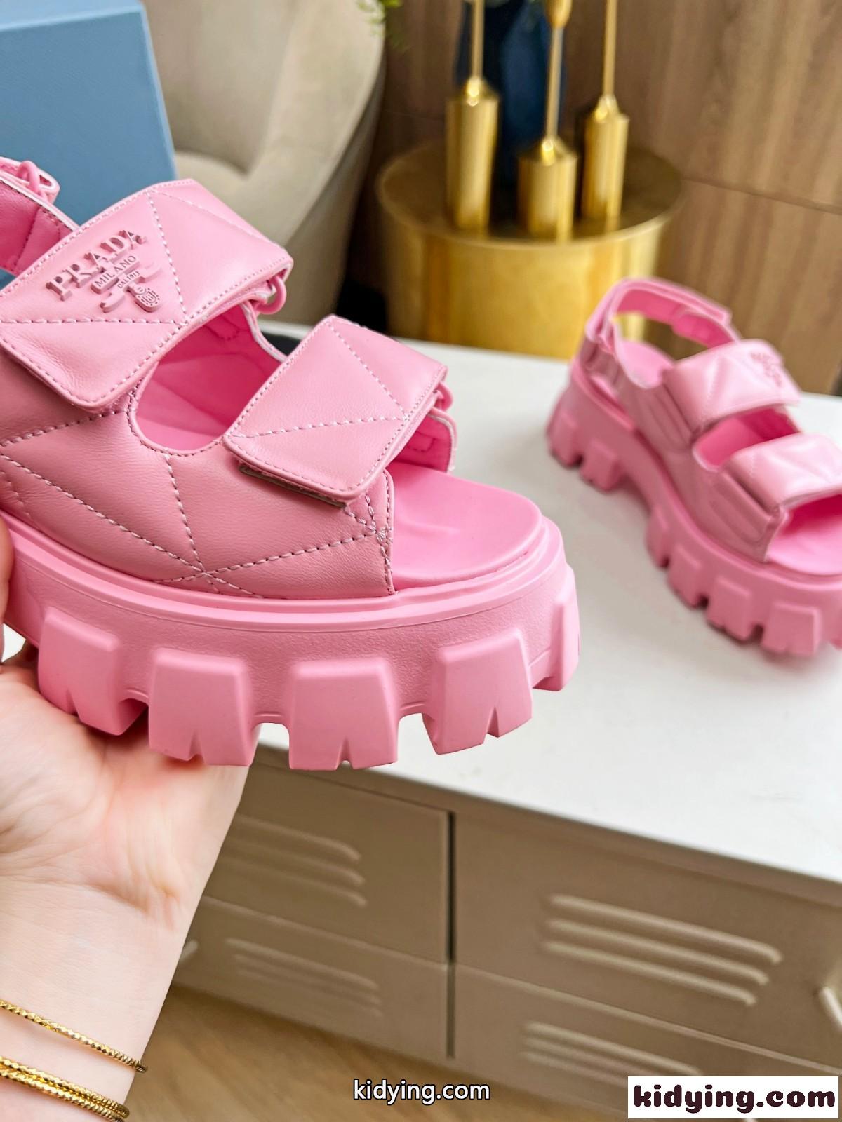 大人気 厚底 レディースシューズ プラダ サンダル コピー ピンク-3