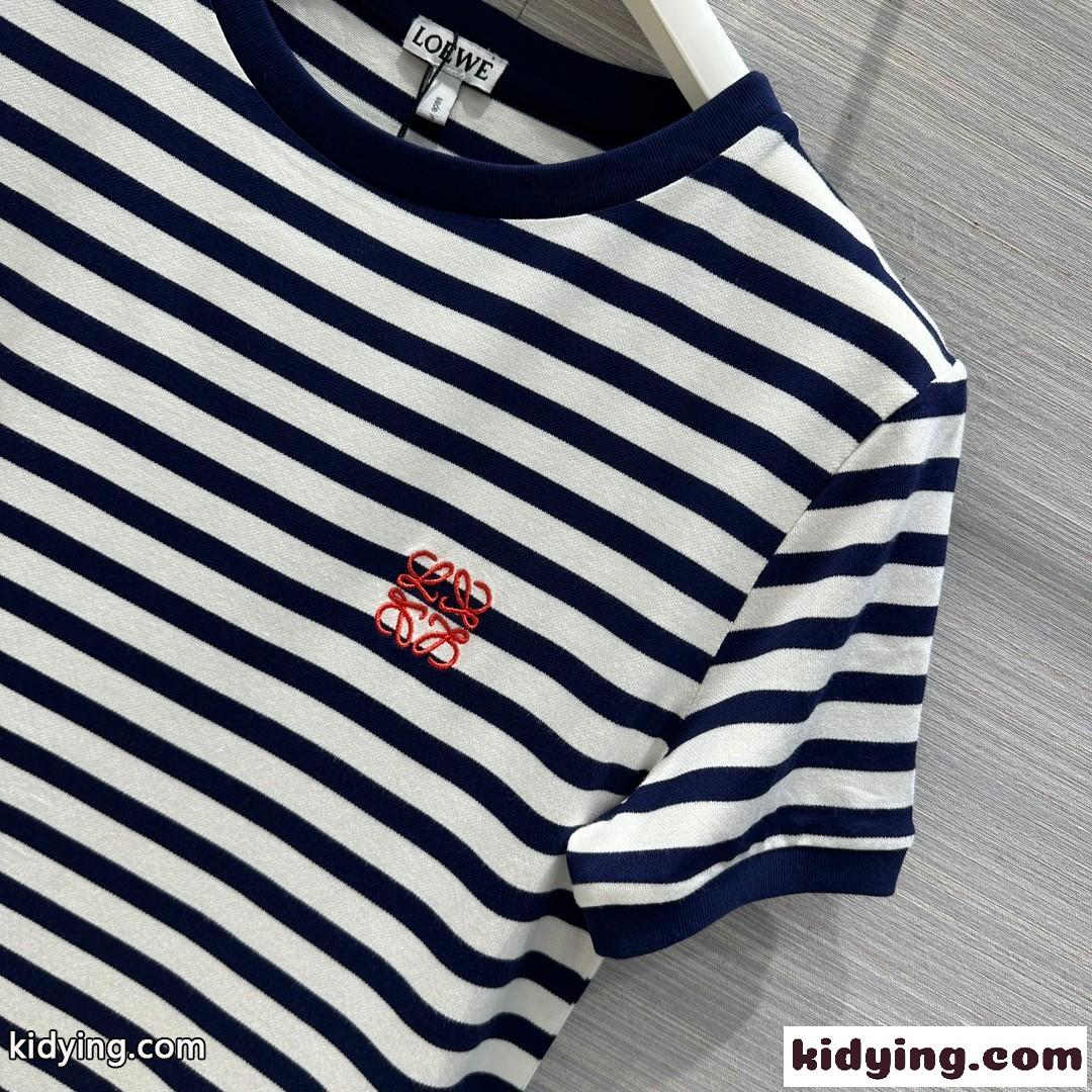 人気 春夏 ストライプ 半袖Tシャツ ロエベ Tシャツ コピー クルーネック-1