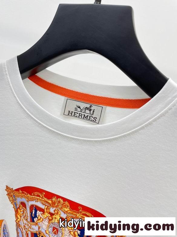エルメス 半袖tシャツ コピー プリント 着心地いい クルーネック 春夏 定番 合わせやすい トップス-4