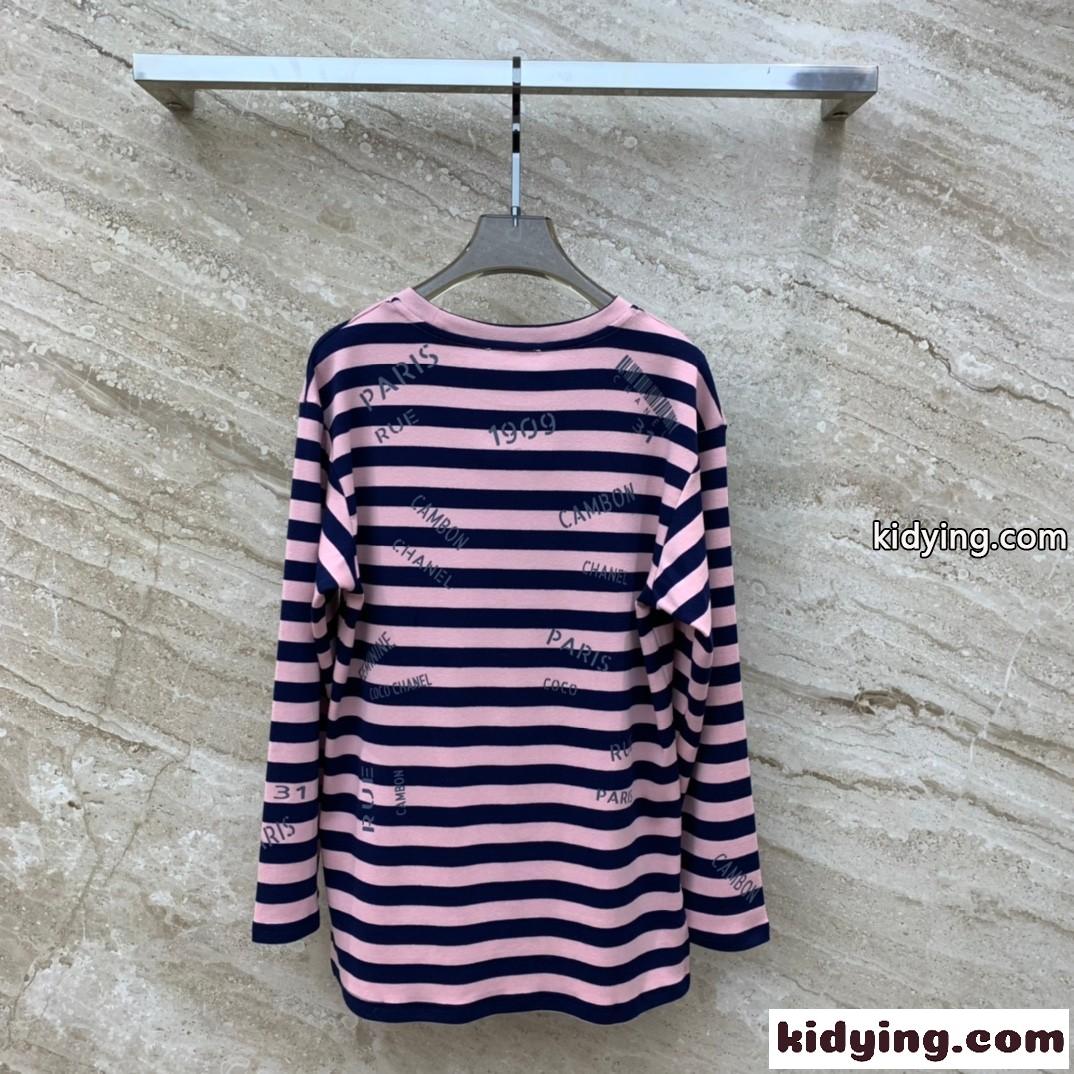 シャネル Tシャツ 偽物 カジュアル 合わせやすい ストライプ 長袖Tシャツ-1