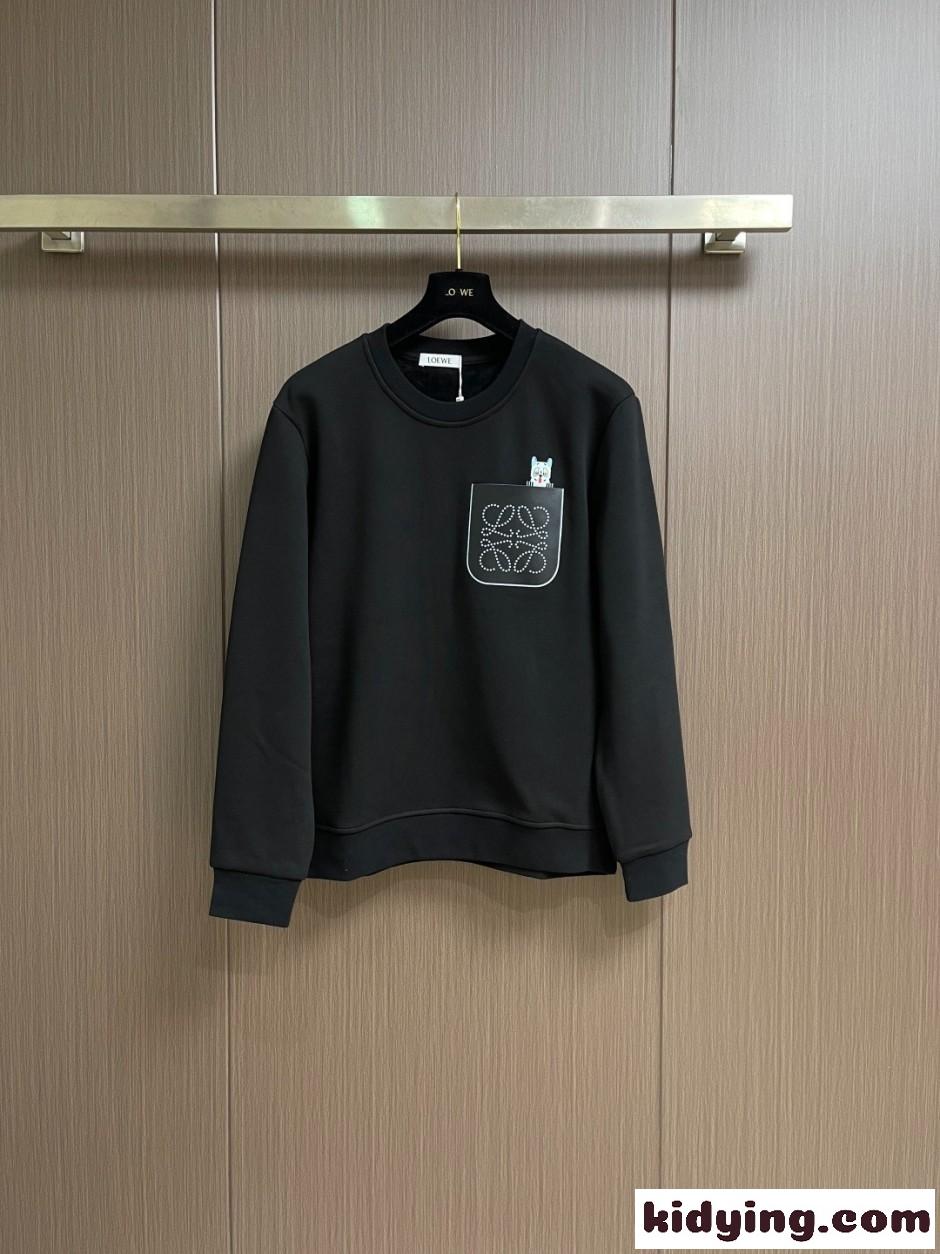 コットン クルーネック スウェットシャツ ロエベ Tシャツ 偽物 アナグラム ブラック-0