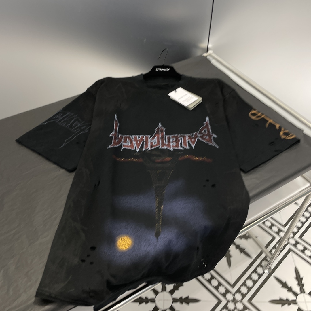 ユニセックス バレンシアガ PARIS MOON UPSIDE DOWN Tシャツ オーバーサイズ コピー-1