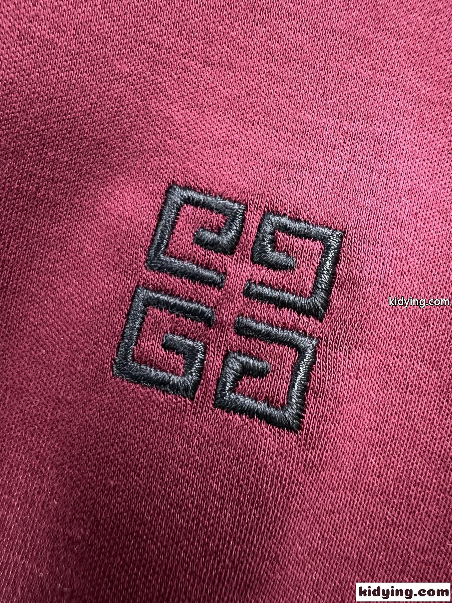 シンプル 4G 刺繍入り ジバンシィ Tシャツ 偽物 コットン 半袖Tシャツ ワイン-2
