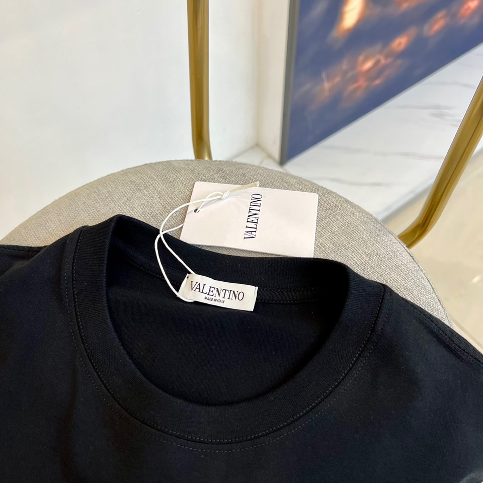 ヴァレンティノ サーフプリント コットン Tシャツ コピー メンズ トップス ブラック-1