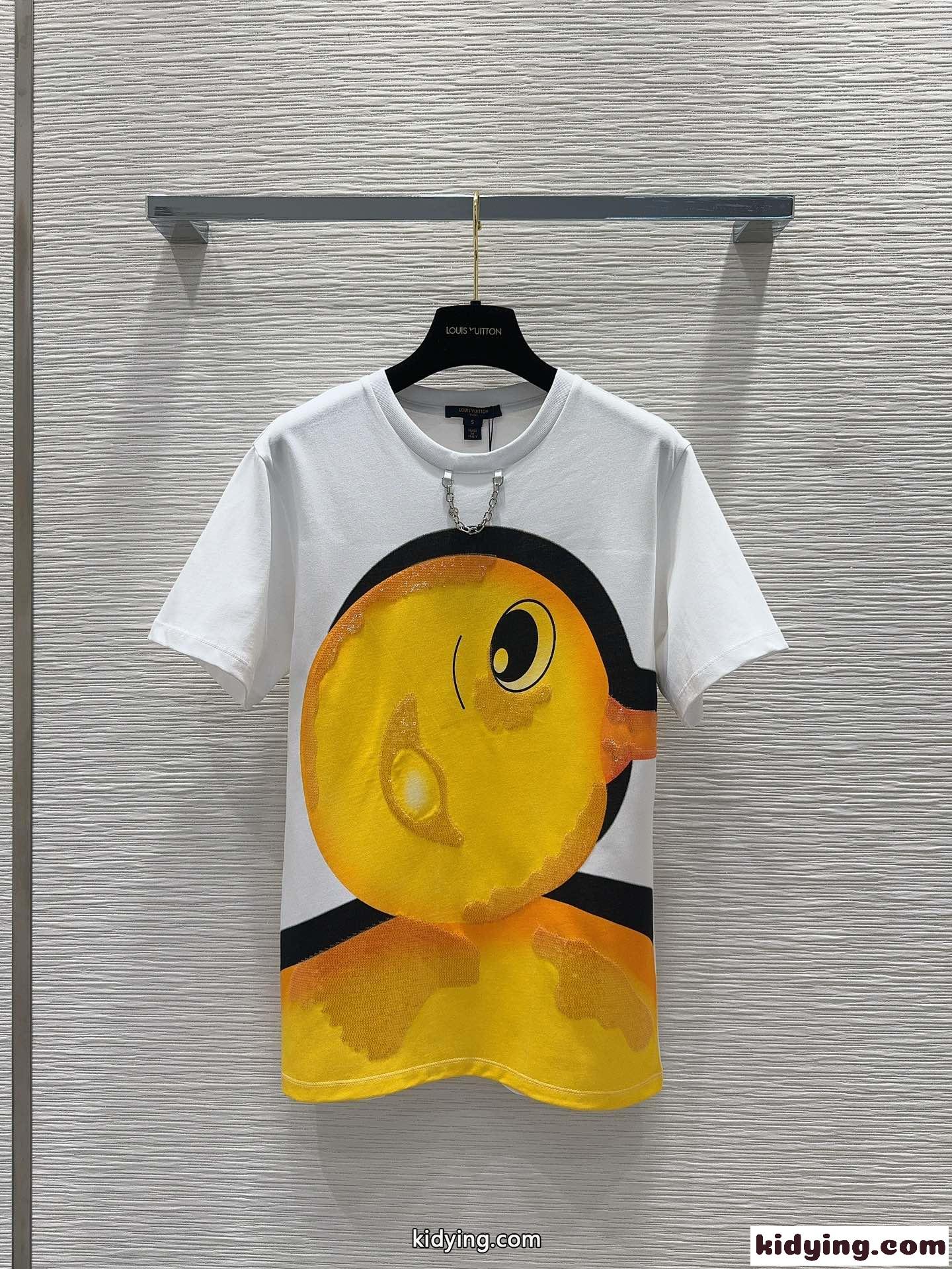 アヒルの子 プリント Tシャツ ルイ・ヴィトン 半袖Tシャツ コピー コットン ホワイト-0