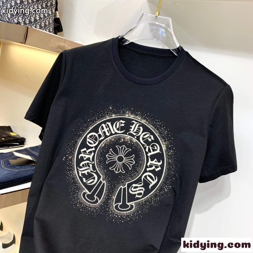着心地抜群 柔らかい 通気性 クロムハーツ 半袖Tシャツ コピー カジュアル オシャレ ロゴ クルーネック ホワイト ブラック-3