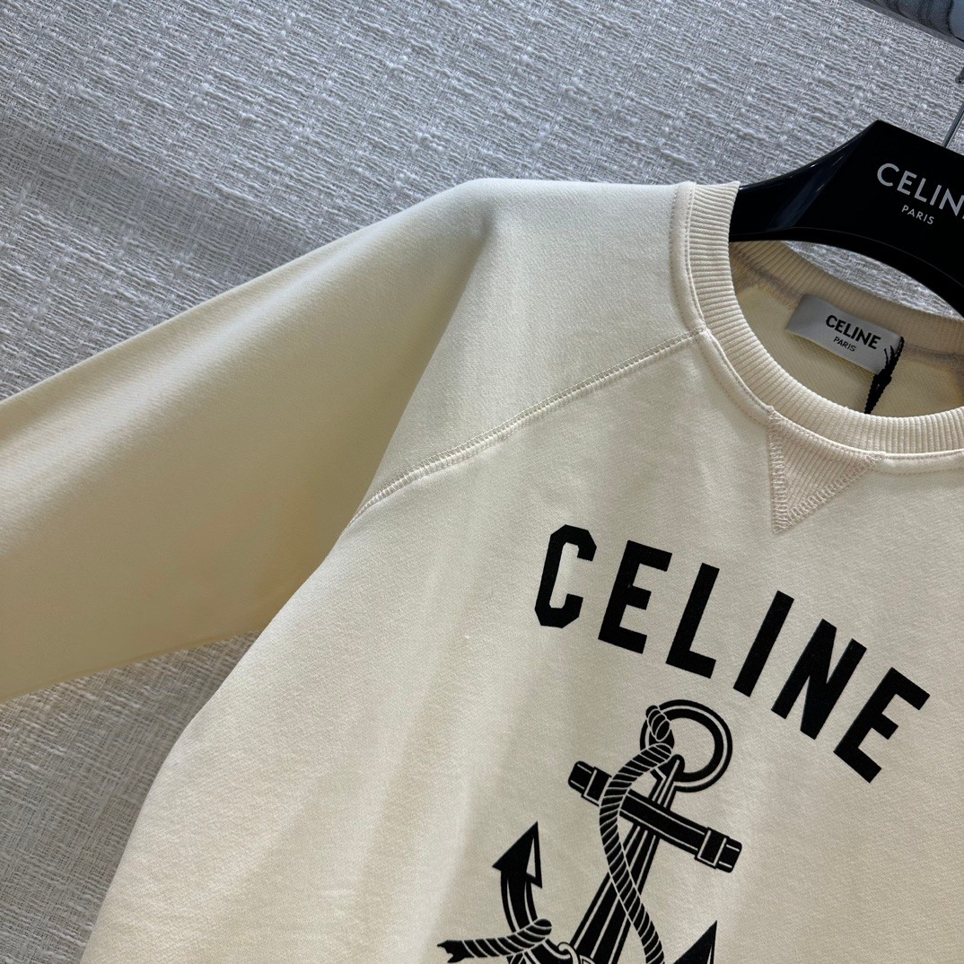 ロゴプリント クルーネック コットント レーナー セリーヌ Tシャツ コピー ベージュ-0