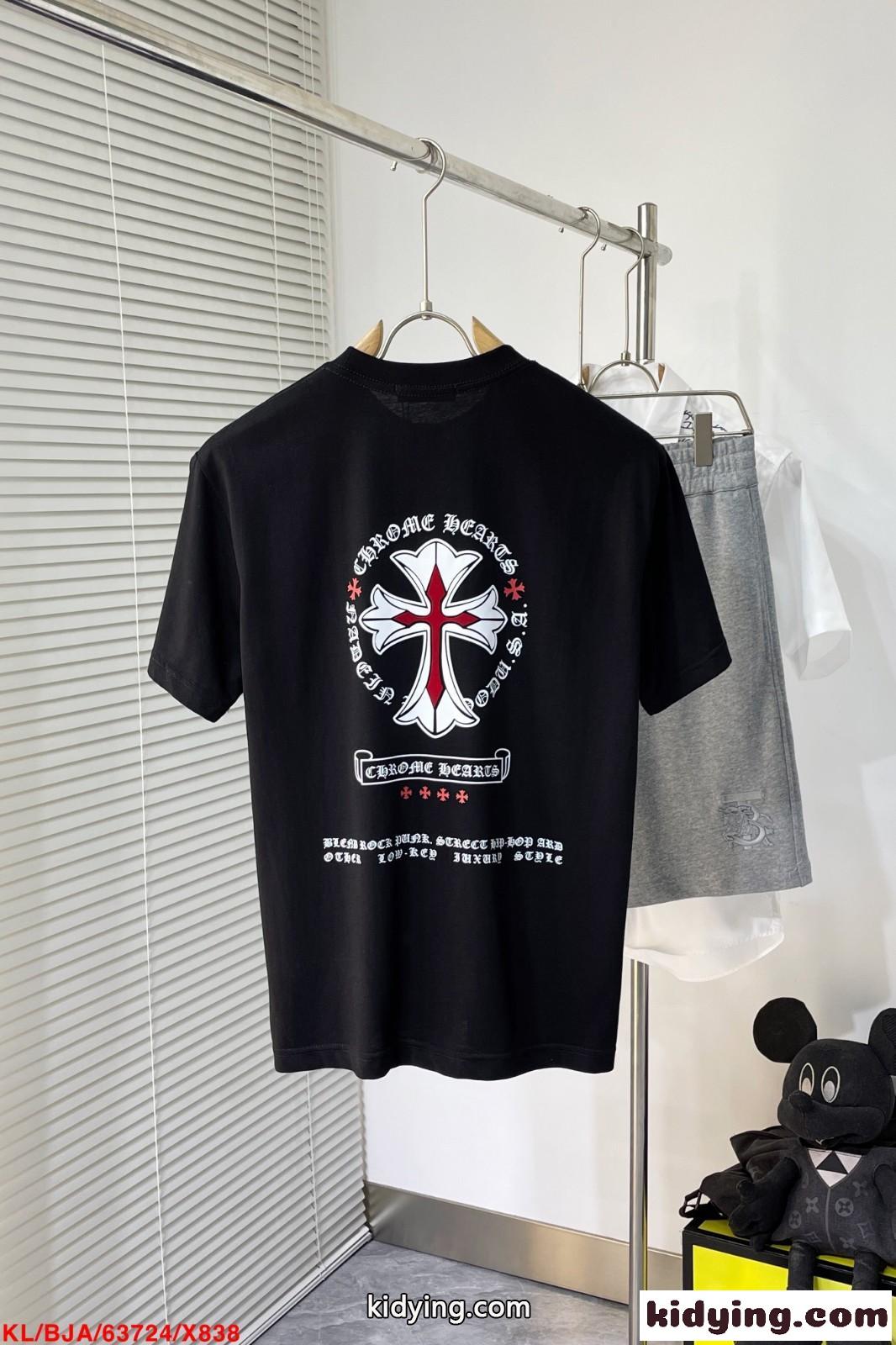 シンプル おしゃれ ロゴプリント クルーネック クロムハーツ Tシャツ コピー 半袖 トップス ブラック-2