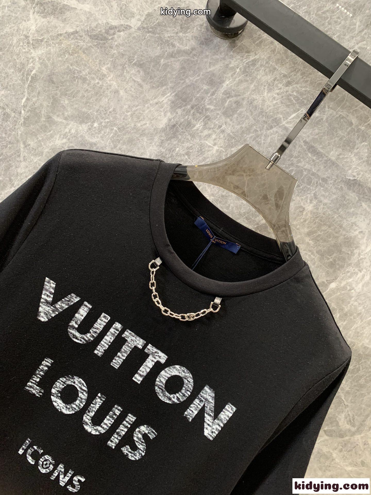 人気 ロゴプリント コットン Tシャツ ルイ・ヴィトン 半袖Tシャツ コピー ブラック-2