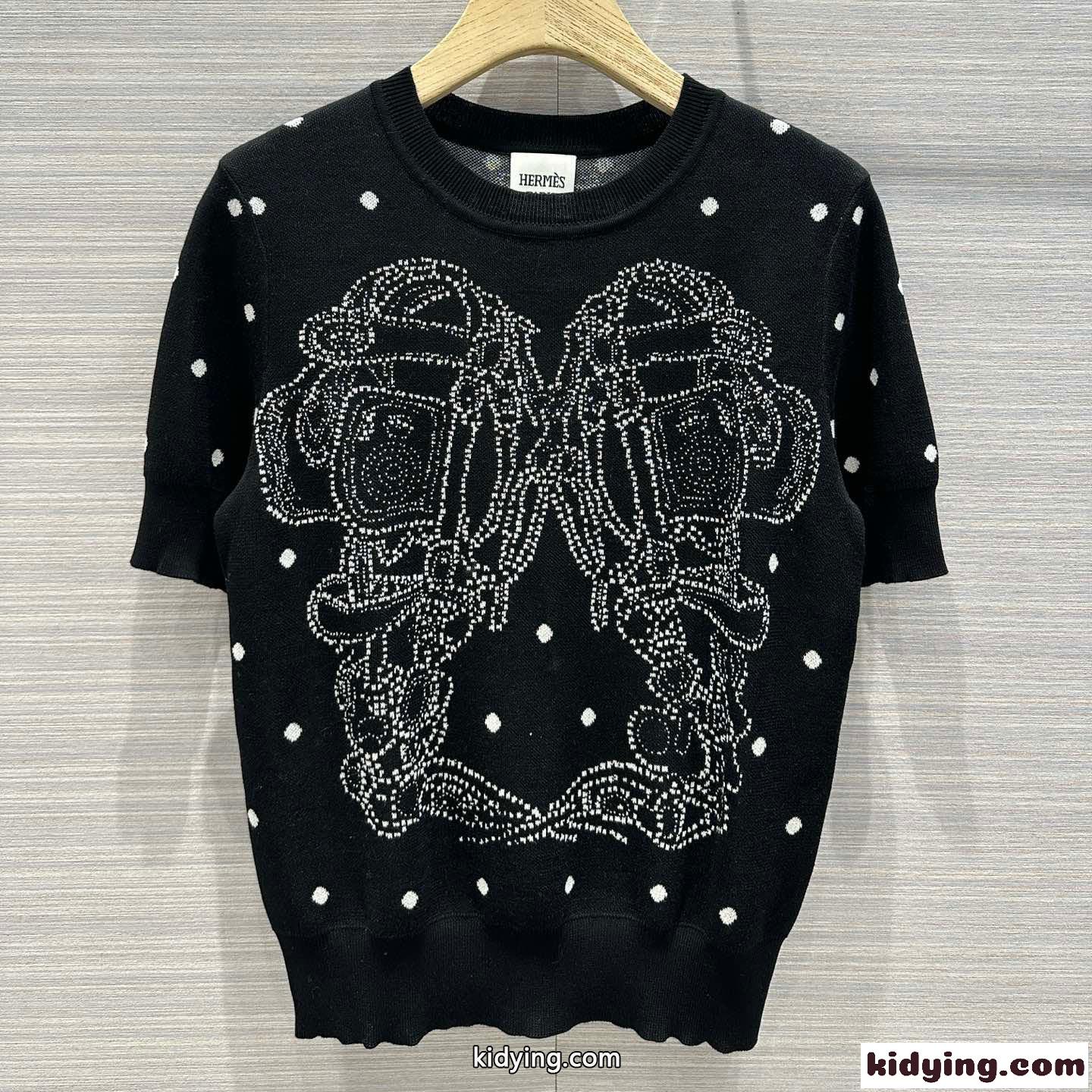 上品 おしゃれ 半袖 ニットTシャツ エルメス Tシャツ コピー クルーネック-0