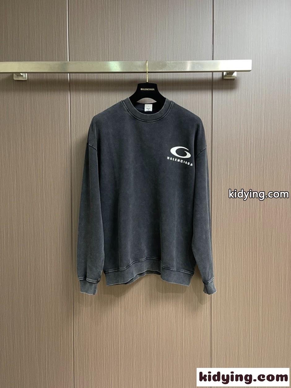 カジュアル ウォッシュ加工 スウェットシャツ バレンシアガ Tシャツ 偽物 ブラック-0