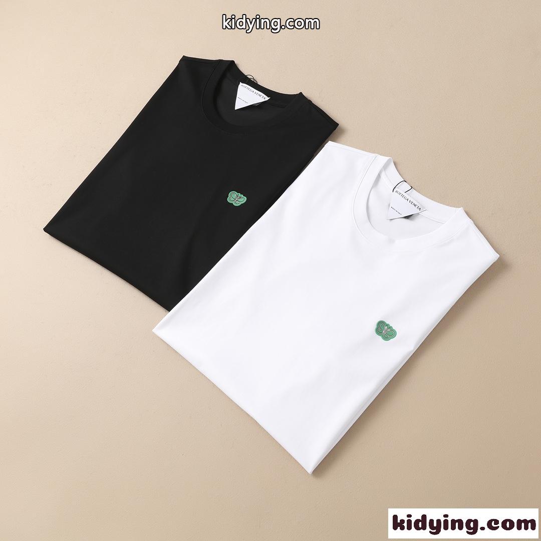 シンプル カジュアル 柔らかい 着心地いい クールネック ボッテガヴェネタ 半袖tシャツ コピー ホワイト ブラック-0