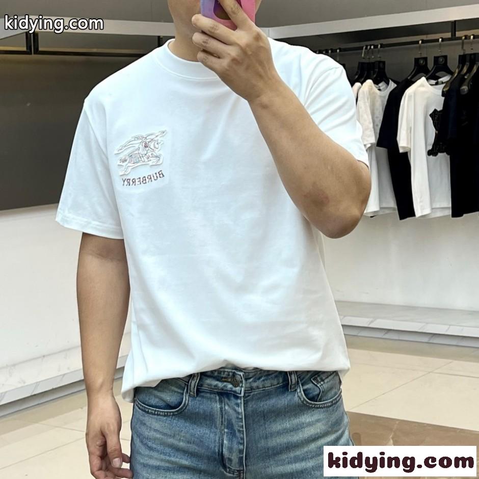 ベーシック ロゴ バーバリー Tシャツ 偽物 クルーネック 半袖Tシャツ ホワイト-1