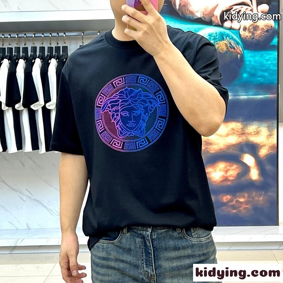 カジュアル 快適 クルーネック 半袖Tシャツ ヴェルサーチェ Tシャツ コピー ブラック-1