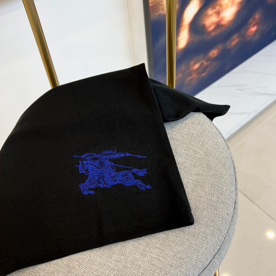カジュアル ロゴ刺繍 クルーネック バーバリー 半袖Tシャツ コピー ブラック-5