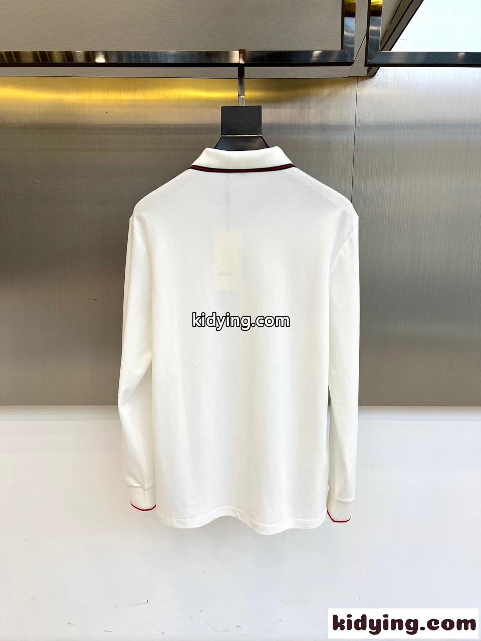 カジュアル 上品 コットン 長袖 ポロシャツ グッチ Tシャツ 偽物 ホワイト-3