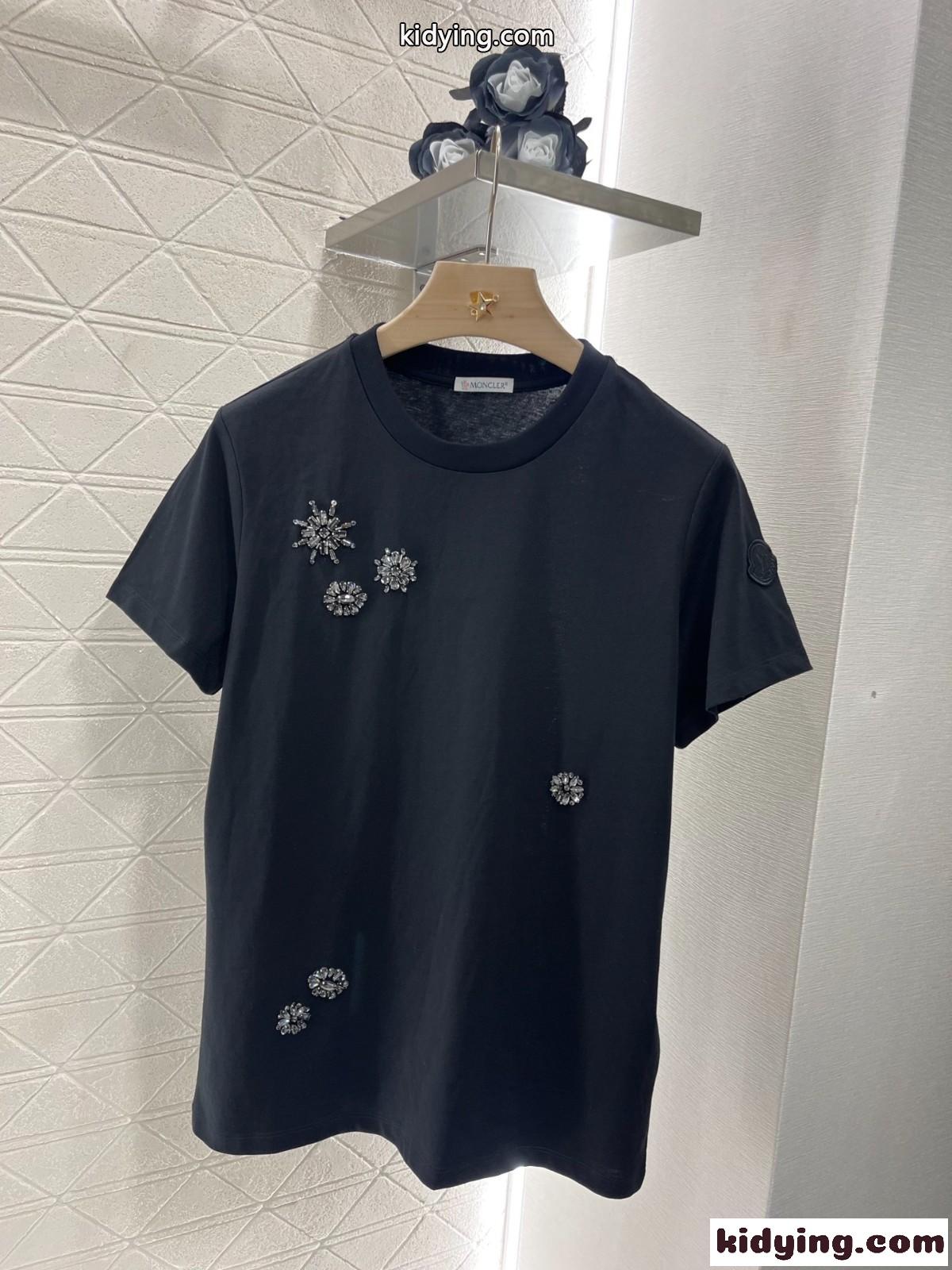 カジュアル コットン 半袖Tシャツ モンクレール Tシャツ スーパーコピー ブラック-1