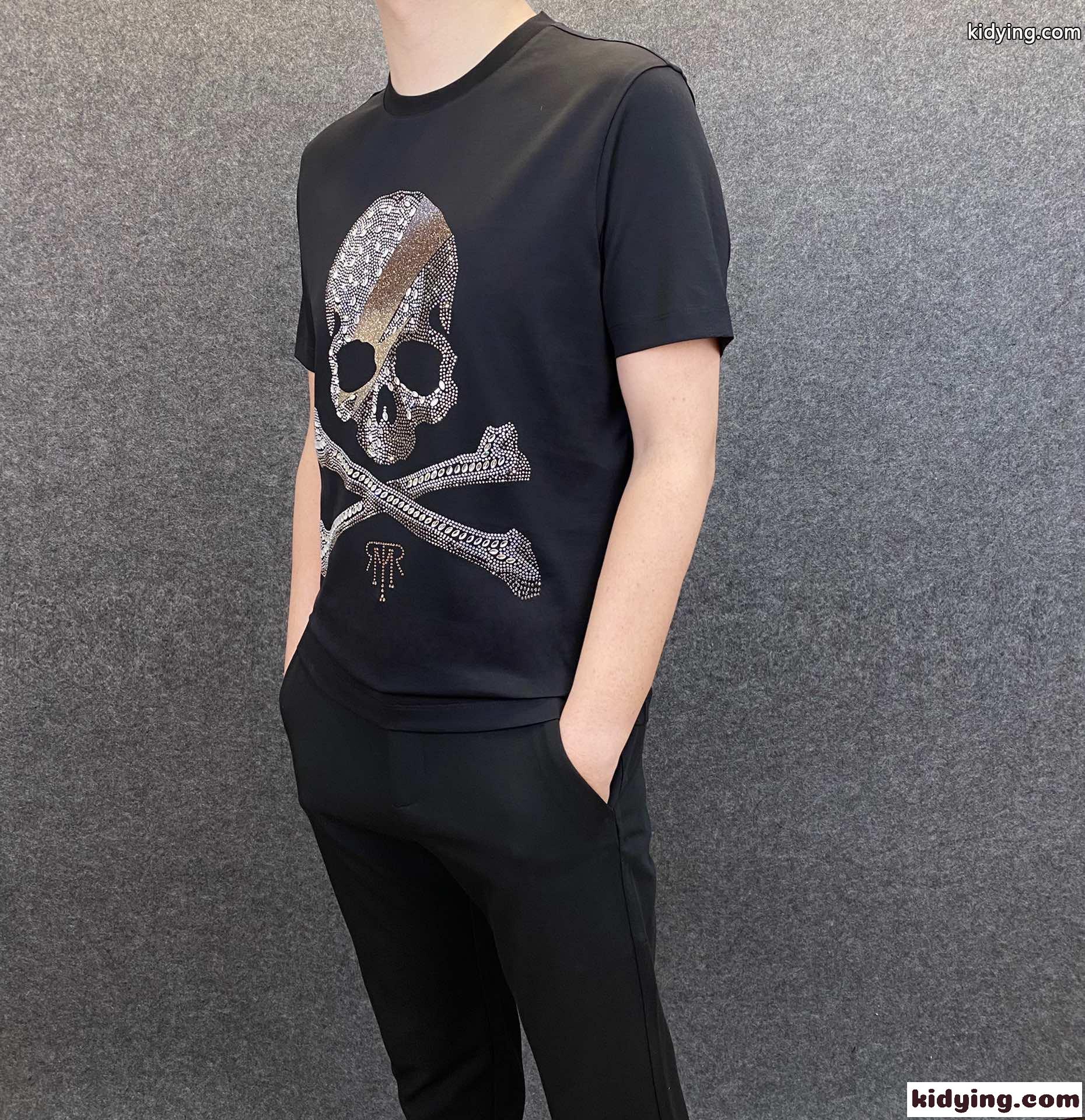 3色 快適 柔らかい 通気性 カジュアル クールネック フィリッププレイン コピー メンズ トップス 半袖Tシャツ-0