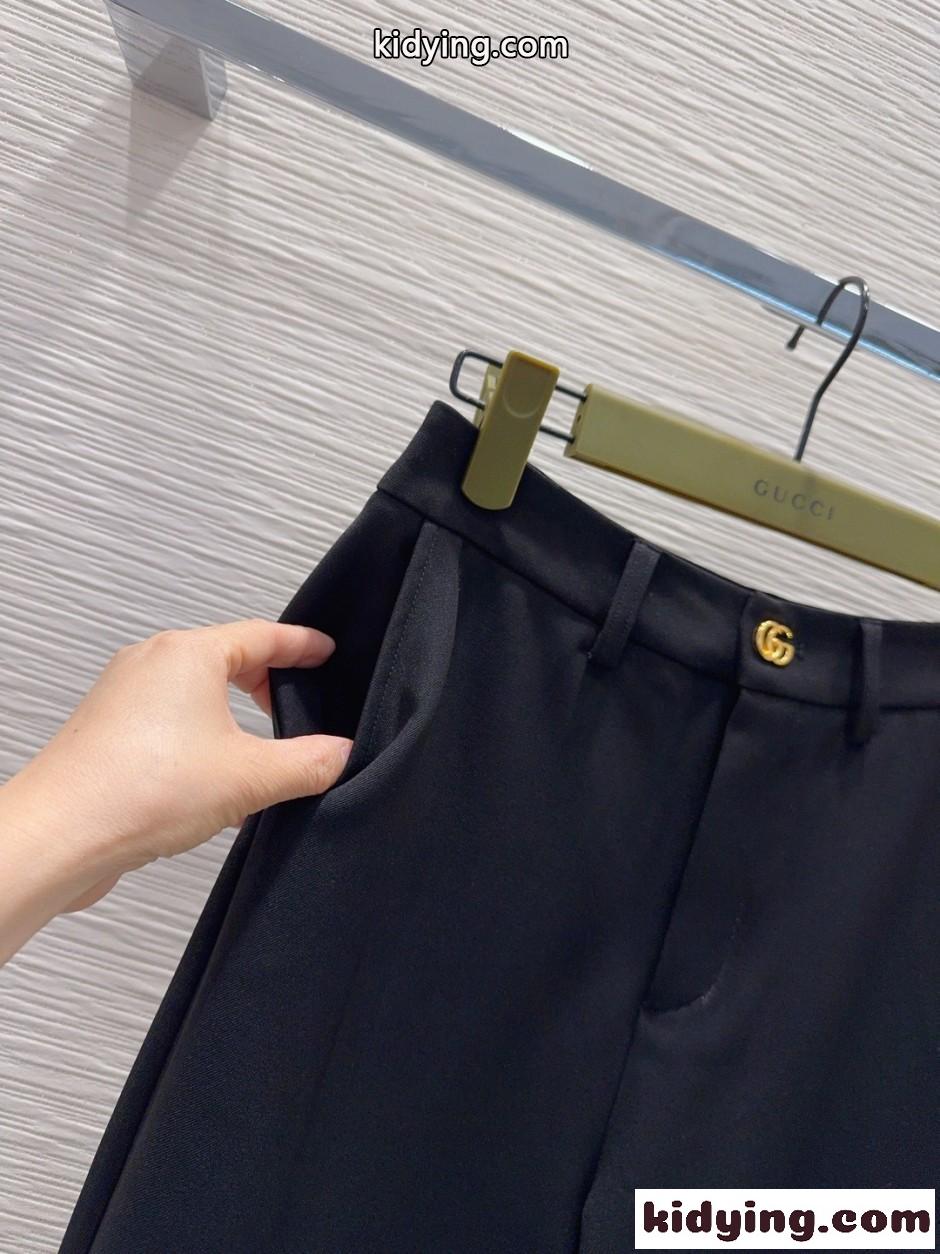 洗練された ダブルGボタン付き トラウザーズ グッチ スラックス コピー ブラック-1