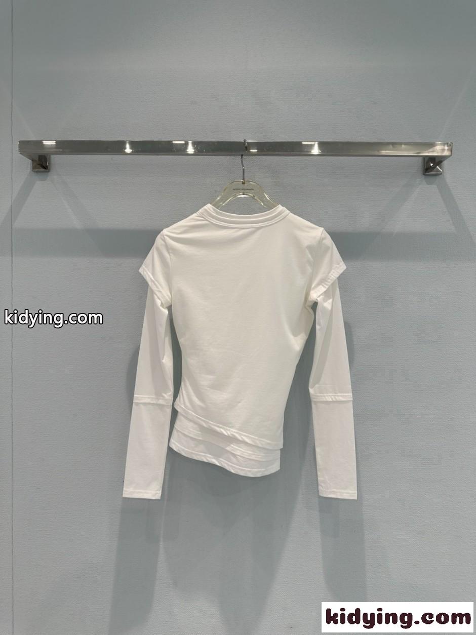 アシンメトリー レイヤード風 長袖Tシャツ アレキサンダーワング Tシャツ コピー ホワイト-3
