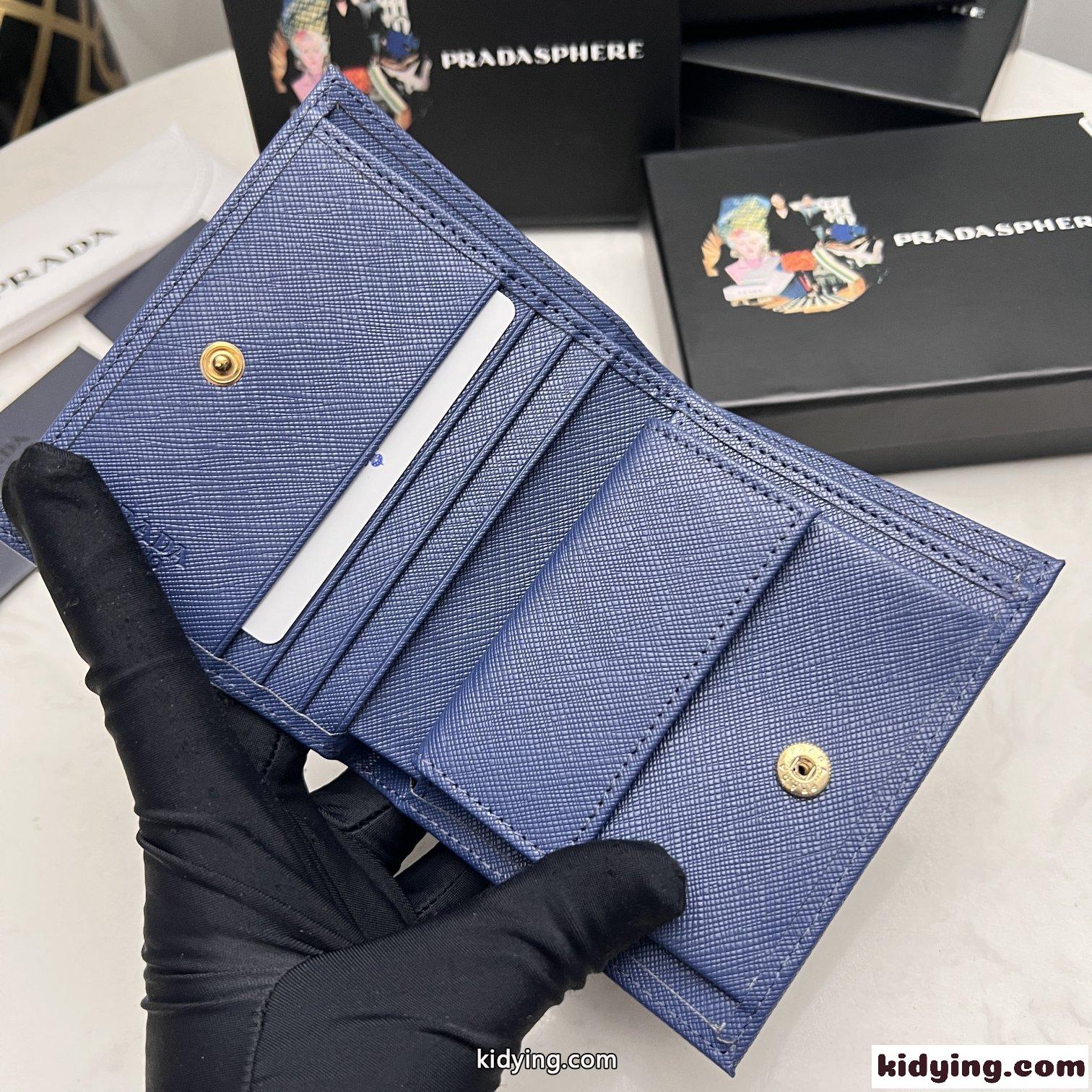 プラダ 財布 コピー カード入れ 小銭入れ お札入れ 人気 カジュアル おしゃれ コンパクト 二つ折り ブルー-4