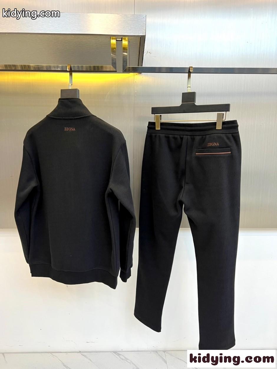 ジップアップジャケット＆パンツ 上下セット エルメネジルド・ゼニア セットアップ 偽物 ブラック-1