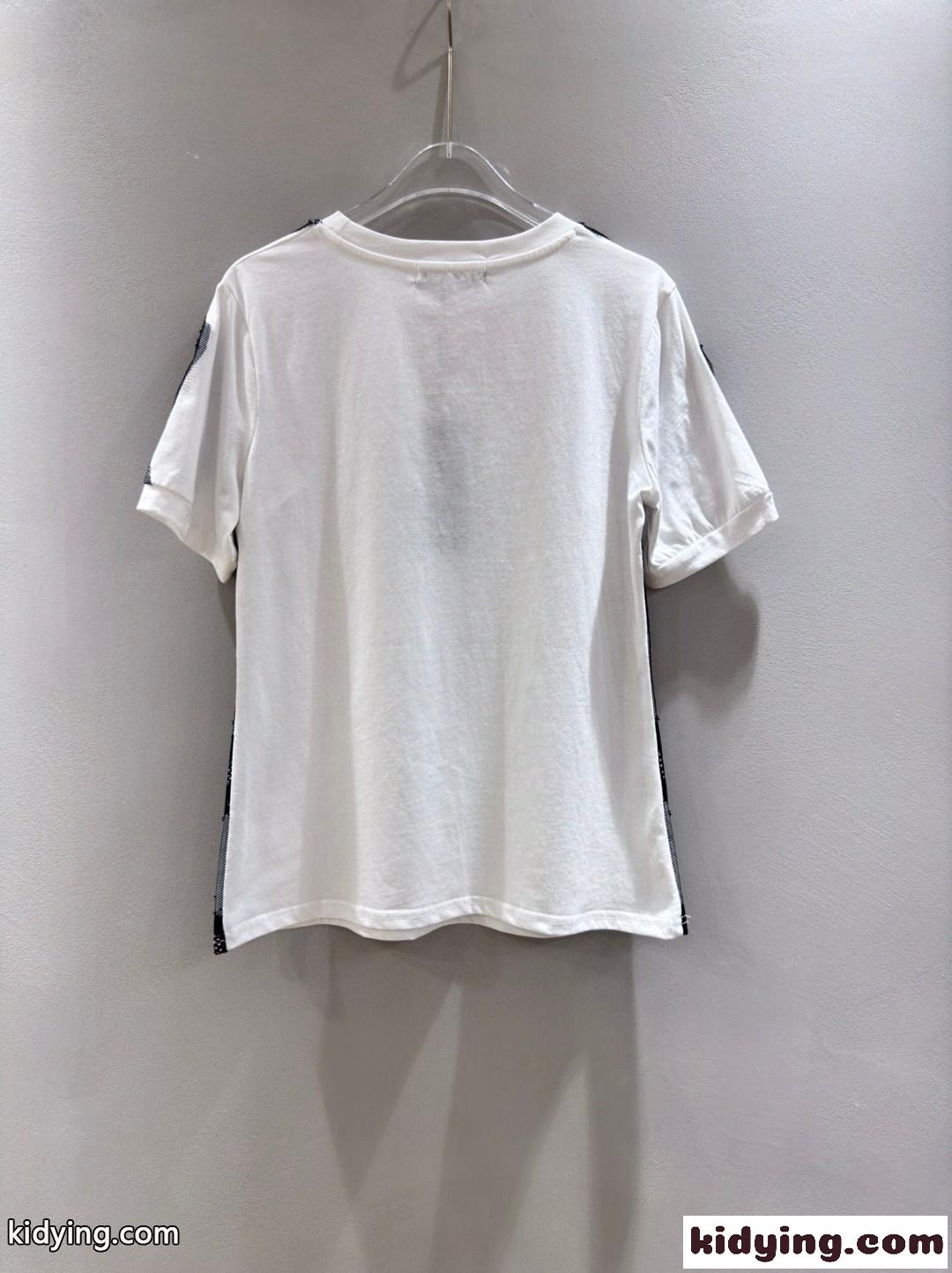 レースインサート&DGロゴ コットンTシャツ ドルチェ&ガッバーナ 半袖Tシャツ 偽物 ホワイト-0